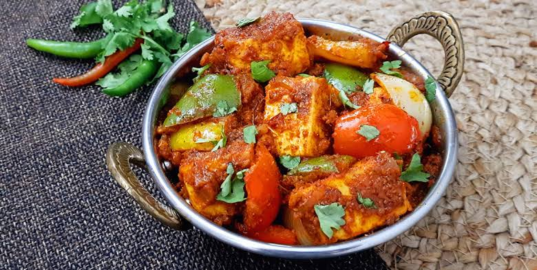 Family Style Kadhai Paneer Recipe Served with Soft Handmade Rotis